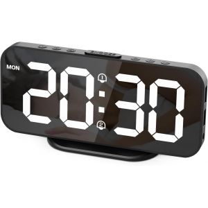 HOMVILLA Réveil Numérique Horloge Digitale avec Écran LED Réveil Matin avec Fonction Snooze Horloge de Chevet à Miroir Déco Chambre Horloge Digitale Alimenté par USB - Neuf