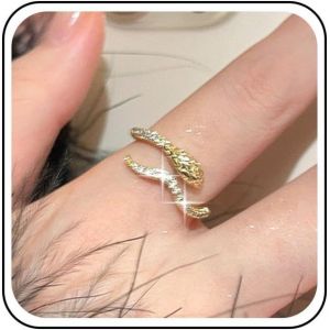 Kahfl-Bague Serpent Cristal Demi Ouverte Bague Serpent Or Rhinestone Bague Serpent Ouverture Doigt Punk Ajustable Bague Serpent Cz Bijoux Pour Femmes (Or) - Neuf