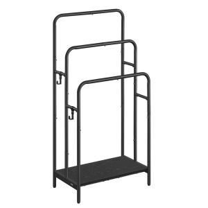 Porte serviette salle de bain range serviette sur pied 3 barres 70 x 30 x 100 cm 2 crochets &eacute;tag&egrave;re de rangement noir Helloshop26 12_0007027 - Neuf