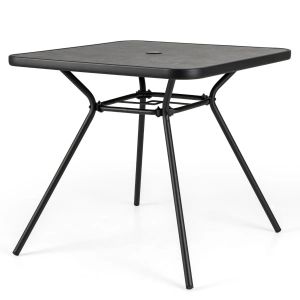 Table De Jardin Carr&eacute;e 80 X 80 X 72,5 Cm Avec Trou De Parasol Et Cadre Robuste En M&eacute;tal Noir Helloshop26 20_0013990 - Neuf