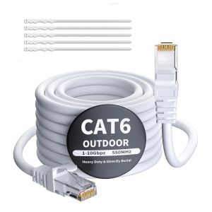 KAL-7.5 Mètres Câble Ethernet Extérieur Cat6 Blanc,Câble Réseau Internet,Gigabit,Robuste,Étanche,Pose Directe,Pour Caméra Poe,Câble De Raccordement,Lan Long Cat 6/5E/5 Rj45 + 25 Attaches De Câble - Neuf
