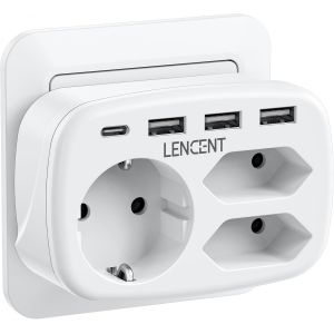 Multiprise Euro 2 Prises et 1 Prise Schuko avec 3 Ports USB et USB-C,Plastique Type Euro Prise européenne Prise Murale - Neuf