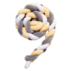 Hjlian Tour De Lit Tresse Pour Bebe, Coussin Long Et Doux, Motif Serpent (Gris + Blanc + Jaune) - Neuf