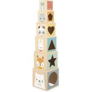 ERYI-- Ma Première Pyramide En Bois - Jouet D'Éveil - 6 Cubes À Empiler - Jouet D'Empilement Et D'Encastrement - Développe Dextérité Et Imagination -Premier Âge - Dès 12 Mois, J05147 - Neuf