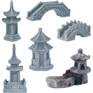 MEVRONISSHOP-6 Pagode Statue de Jardin Miniature Style Zen Lanterne Chinoise Miniature Pont de la Tour Statue de Jardin D&eacute;coration de Jardin de F&eacute;es Accessoires pour Jardin de Balcon - Neuf
