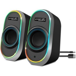 KYAOAYO-Fanatic 500, Enceinte Pc Gaming, Connexion Bluetooth & Filaire (Pr Jack 3,5 Mm, Usb), Télécommande Intégrée, Rétroéclairage Rgb, Format Compact, Haut Parleur Stereo Puissant, Noir - Neuf