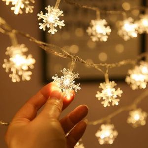 KAL-Guirlande Lumineuse Led, Lumières De Flocon De Neige De Noël À Piles, 6 M, 40 Lumières Led Blanches Pour Chambre À Coucher, Fête, Mariage, Intérieur, Allée, Jardin, Cour, Décor De Festival - Neuf