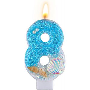Coquille De Bougie Chiffre Bleue, Bougie D'anniversaire Bleue Bougie De Conque À Paillettes Bougie Bleue À Paillettes De Sirène Numéro Pour Les Décorations D'anniversaire De Mariage(8)[Z6327] - Neuf