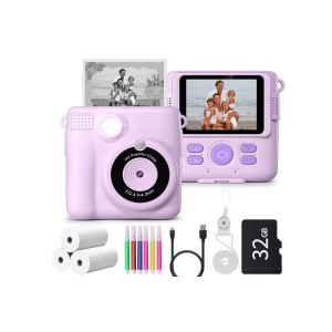 Appareil photo instantan&eacute; pour enfants avec carte TF 32 Go, 3 rouleaux de papier, &eacute;cran 2,4 pouces, chargement USB et accessoires - Neuf