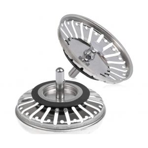 Lot de 2 bouchons de bonde d'&eacute;vier en acier inoxydable de 84 mm avec joint en caoutchouc - Neuf