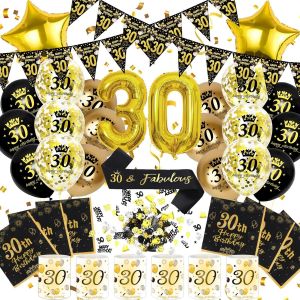 Ayuhr-Decoration Anniversaire 60 Ans Femme Homme, Decoration Table Happy 60th Birthday Produits Personnalisés Echarpe Bannière Serviette Lanterne Confetti Ballon Noir Et Or (Kit Deco Anniversaire 60 - Neuf