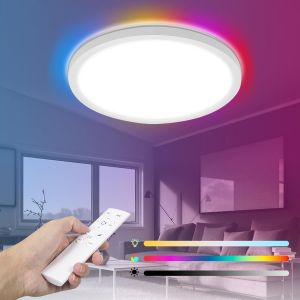 KAL-¿30 Cm Plafonnier Led, Plafond Rgb 24 W, Plafonnier Dimmable 2400 Lm Avec Télécommande, Salon, Cuisine, Salle De Bain, Luminaire Plafonnier Chambre - Blanc - Neuf