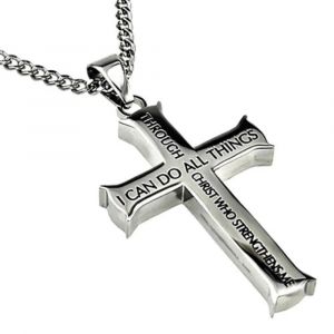 Collier Pendentif Croix En Titane Avec Bordure En Acier Inoxydable - Neuf