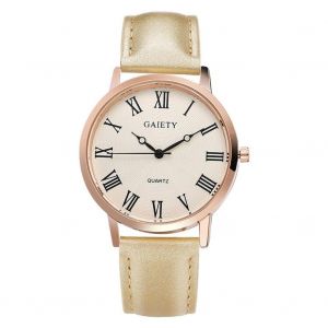 Gaiety Classique Affaires D&eacute;contract&eacute;e Cadran Rond Pu Bracelet Montre &Agrave; Quartz Montre-Bracelet Analogique (Or) - Neuf