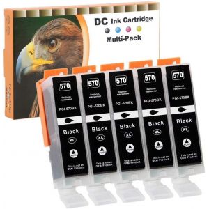 5X 25ml Noir XL Cartouches d'encre compatibles pour Canon PGI-570 BK pour Canon PIXMA TS5051 TS5053 TS5055 TS6050 TS6051 TS6052 TS8050 TS8051 TS8052 TS8053 TS9050 TS9055 MG5750 MG5751 MG5752 - Neuf