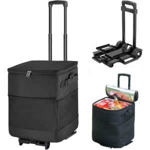 Ulteronixshop-Sac Isotherme Grand avec 2 Roues Pliable Glaci&egrave;re Souple Isotherme Sac Pique Nique pour Courses 40L | Chariot de Courses 3en1 Chariot &agrave; Sac - Neuf