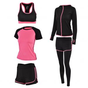 Ensemble De Sport 5 Pieces Pour Femme, Survetement De Yoga, Fitness, Gym (Rouge S) - Neuf
