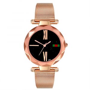 Montre A Quartz Zhoulianfa Pour Femme, Bracelet En Maille D'acier, Cadran A Chiffres Romains (Or Rose) - Neuf