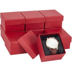 Kal-10 Pcs Boîtes Cadeaux En Papier, 3.39×3.15×2.05 Pouces Boîte De Montre Carrée Boîte-Cadeau De Bijoux En Kraft Avec Oreiller Pour Bijoux Mariages Cadeaux D'anniversaire, Rouge Indien - Neuf
