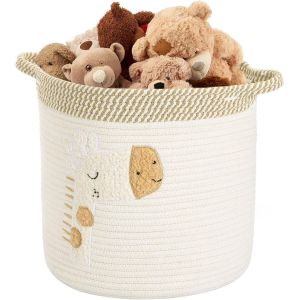 Grand Panier Rangement pour Jouets, Coton Panier Corbeille A Linge avec Poignées pour Couverture, Panier Corde de Coton Fabriqué, Girafes Beige 30x30cm - Neuf