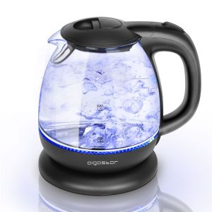 Aigostar Elfin - Bouilloire compacte de 1L et 2200W. Mini bouilloire en verre borosilicat&eacute; avec illumination LED bleue. Arr&ecirc;t automatique et protection contre l&iquest;&eacute;bullition &agrave; vide, sans BPA. - Neuf