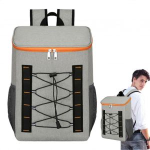 Sac a dos isotherme de camping etanche, gris et orange, ref. : 6744 - Neuf