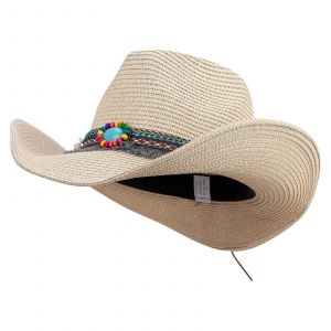 Chapeau De Cowboy Pour Femme Avec Pompon Et Perle - Neuf