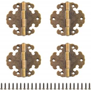 4 Pi&egrave;ces Charni&egrave;res Antiques, Charniere Porte Placard Vintage avc 24 vis, Charni&egrave;res Vintage en Bronze pour la D&eacute;coration D'armoires de Portes en Bois, Biblioth&egrave;ques, maison campagne vintage - Neuf