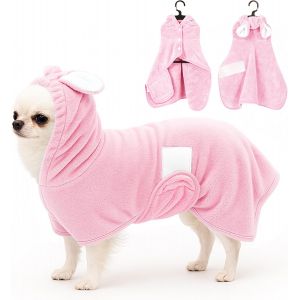 Jgd-Peignoir De Bain Pour Chien Et Chat Super Absorbant - Serviette De Bain &Agrave; Capuche Avec Col R&eacute;glable Et Sangle Ventrale Pour Animaux De Compagnie De Xs &Agrave; Xl (Rose, S) - Neuf