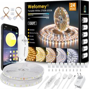 30m Ruban Led Blanc Chaud &Agrave; Blanc Froid 2700k &Agrave; 6500k Dimmable, Bande Led 24v Avec App Contr&ocirc;le, Alimentation Et T&eacute;l&eacute;commande, Bande Lumineuse Eclairage Int&eacute;rieur Pour Chambre, Cuisine, Salon - Neuf