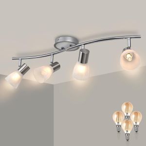 Subzonal-Plafonnier Led 4 Spot Orientables Verre, Spots De Plafond Verre Abat-Jour Lampe De Plafond Avec 4x Ampoules 4w 400lm Blanc Chaud, Luminaire Plafonnier Pour Salon, Salle, Cuisine - Neuf