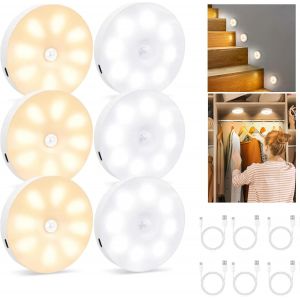 Lampe Detecteur De Mouvement Interieur, 6 Pcs Veilleuse Detecteur De Mouvement Pour Éclairage D'escalier, Couloir Cuisine, Éclairage D'armoire, Chambre D'enfant - Neuf