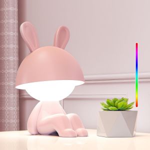 Cheng-Veilleuse B&eacute;b&eacute; Tactile, Led Lampe De Chevet Enfant Fille Avec 7 Modes Rgb Lumi&egrave;re, Lampe De Bureau Kawaii Decorative Rechargeable Type-C, Lampe De Table Couleur Rgb Lapin Rose - Neuf