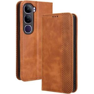 Kal-&Eacute;tui De Protection Pour Vivo V40 Se 80 W En Pu Et Tpu - Style Vintage, Anti-Choc, Fermeture Magn&eacute;tique, Style Livre, Porte-Feuille, Noir - Neuf