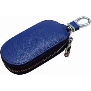 &Eacute;tui en cuir v&eacute;ritable pour cl&eacute; de voiture,&eacute;tui de protection universel pour cl&eacute; de voiture,multifonctionnel,avec fermeture &eacute;clair,pour homme,bleu - Neuf