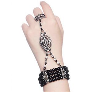 Bracelet Vintage En Perles, Bague De Doigt, Style Ann&eacute;es 1920, Orn&eacute; De Strass, Bracelet Esclave, Accessoire De F&ecirc;te Et De Festival Pour Femme - Neuf