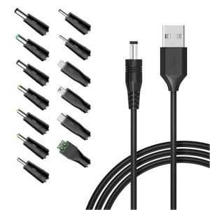JGD-1M Cordon de charge USB multifonctionnel 5V Adaptateur de prise DC 5,5 x 2,1 mm avec 13 connecteurs DC, c&acirc;ble de chargeur vers DC 5V avec embout micro USB/Type-C/Mini USB et plus - Neuf