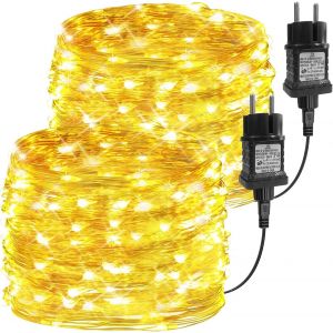 Kal-Guirlande Lumineuse, 2 X 10m 100 Leds Lumières D'arbre De Noël Fil De Cuivre Décoration, Imperméable Lumière Etoilée Pour Intérieure Extérieure Chambre Maison Jardin Noël - Blanc Chaud - Neuf