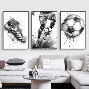 AYUHR-Lot de 3 tableaux muraux - Noir et blanc - Motif football - Impression d'art - Pour salon, chambre à coucher - Sans cadre - 30 x 40 cm - Neuf