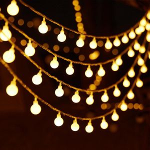 KAL-Guirlande Lumineuse Boules - 3 M - 20 Led - Blanc Chaud - Fonctionne Avec Piles - Pour Mariage, Fête, Noël, Jardin, Chambre, Balcon, Camping - Neuf