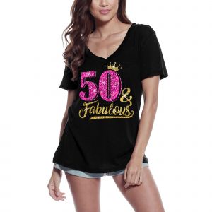 Femme Tee-Shirt Col V - 50 And Fabulous - Shirt For 50ths Novelty - 50 Ans T-Shirt Graphique Id&eacute;e Cadeau 50e Anniversaire Vintage Ann&eacute;e 1974 Nouveaut&eacute; - Neuf