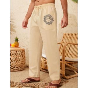 Tzf-Pantalon Lin Homme Été Lâche Pantalon En Lin Décontracté Avec Poches Ceinture Élastique Pantalon De Plage Léger Été Casual Yoga Pants Avec Cordon - Neuf