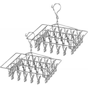 MEVRONISSHOP-2 Pi&egrave;ces &Eacute;tendoir Chaussettes S&eacute;choir &agrave; Linge Rotatif en Acier Inoxydable S&eacute;choir &agrave; Chaussettes Pliable avec 30 Pinces pour Chaussettes sous-V&ecirc;tements Soutiens-Gorge V&ecirc;tements de B&eacute;b&eacute; Ga - Neuf