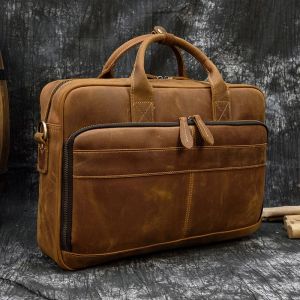 Sac messager en cuir véritable pour homme,sac à main pour ordinateur portable d'affaires,étui à bombes vintage,grand sac en cuir de vachette,Elin Horse,initié,16 pouces - Brown - Neuf