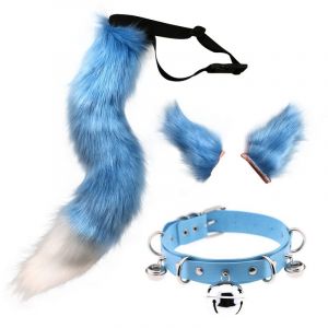 Fausse Fourrure Oreilles De Chat Bandeau De Fourrure De Loup Le Renard Longue Queue Costume Fête D'halloween De Cou Tour De Cou Cosplay Ensemble¿Bleu - Neuf