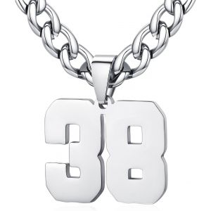 Trahoo-Homme Femme Collier Numéro Sportif Pendentif De Chiffre 0-99 Chaîne Cubaine Largeur 6mm En Acier Inoxydable Longueur Réglable - Neuf