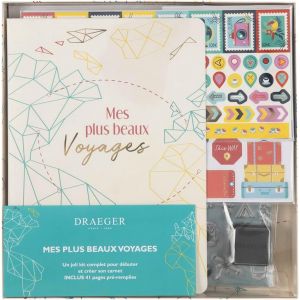 Chenquansarl-Kit Carnet De Voyage Complet A5-160 Pages À Points 120g/M² Avec Accessoires 2 Planches De Stickers, Tampon Et Encreur - Illustrations Voyage Inspirantes Globe-Trotteurs - Neuf