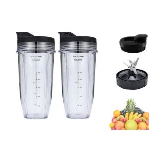 Pi&egrave;ces De Rechange Pour Mixeur Nutri Ninja : Lame D'extraction &Agrave; 7 Ailettes, 2 Tasses, 2 Couvercles, Compatible Avec Les Mod&egrave;les Auto Iq - Neuf