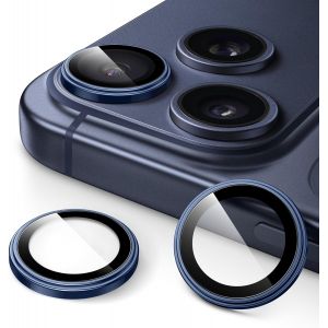 JGD-Protecteur d'Objectif de Cam&eacute;ra pour iPhone 17 Pro 6,3 Pouces et iPhone 17 Pro Max 6,9 Pouces, &Eacute;tui Housse Verre Tremp&eacute; 9H Anneau Individuel M&eacute;tal, HD Transparent, 1 S&eacute;rie (Bleu intense) - Neuf