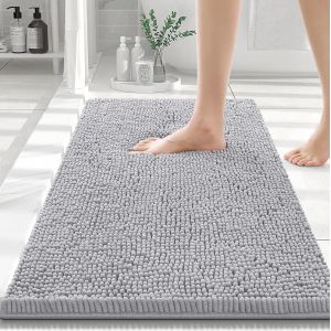 KAL-Tapis De Bain Antiderapant,Tapis Salle De Bain En Microfibre Chenille Douce,Tapis De Bain Absorbant,Lavable En Machine - - 40 X 60 Cm - Gris Clair - Neuf
